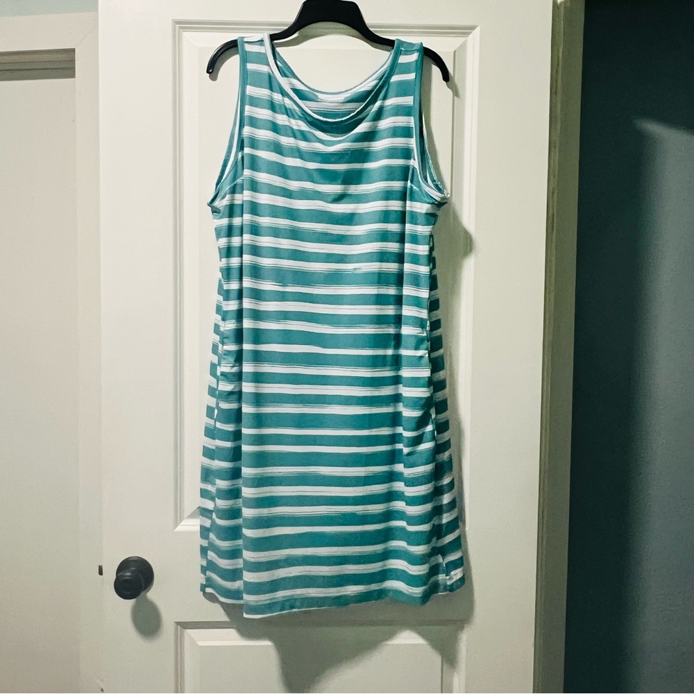 Columbia Women’s Chill River Printed Dress Teal White Stripes Size XXL Pockets - Picture 4 of 8